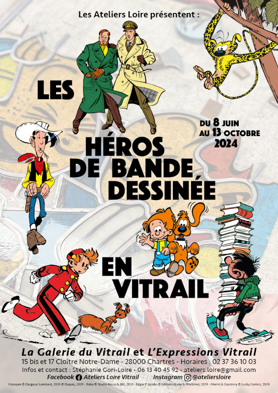 Les héros de bande dessinée en vitrail